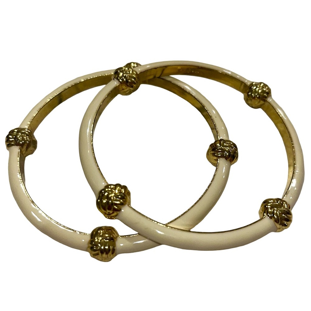 Lilly Pulitzer Cream Enamel & Gold Metallic Love Knots Bangle Bracelets Set of 2 - Picture 2 of 4